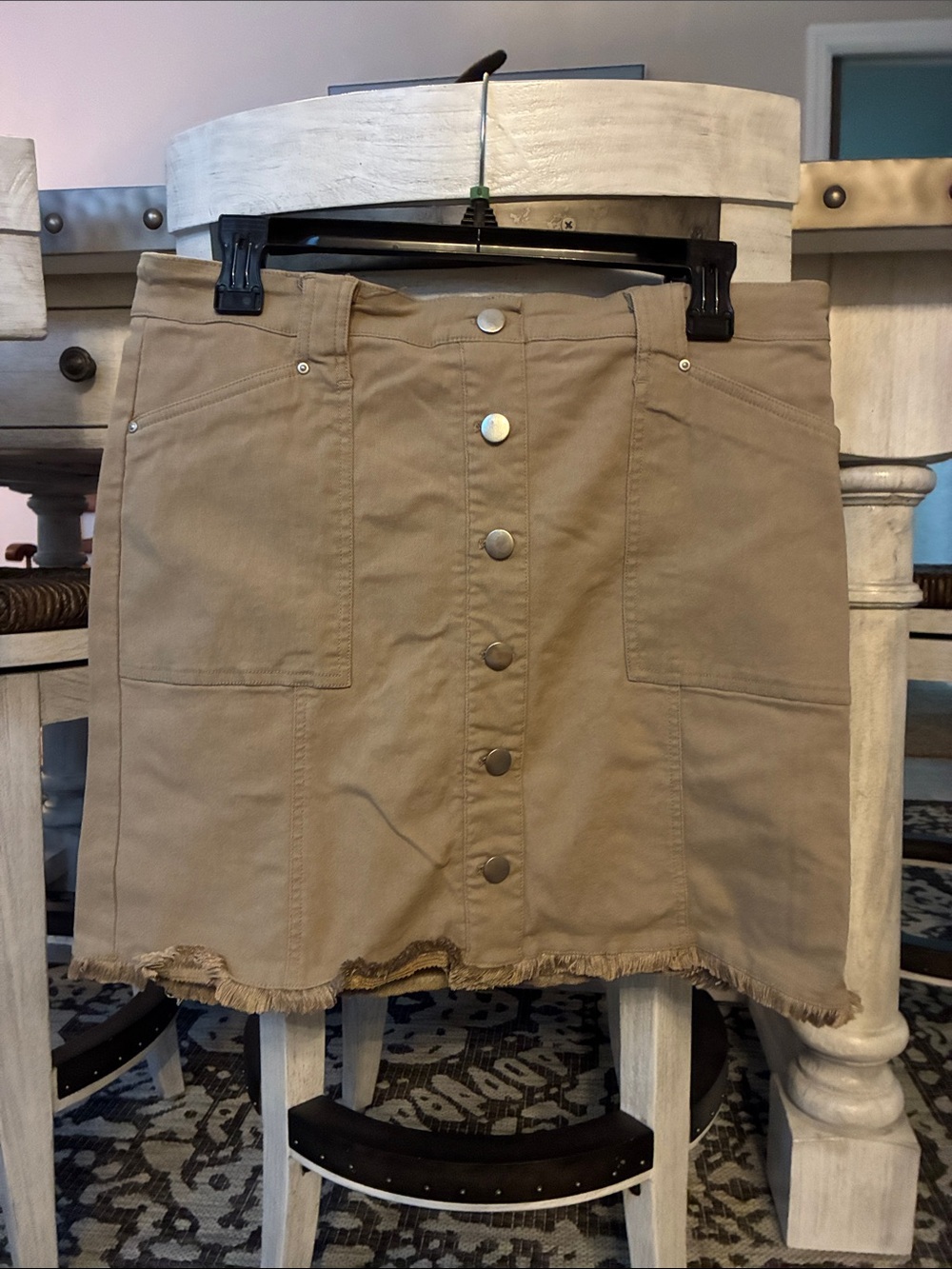 Attyre Button-Front Mini Skirt in Tan